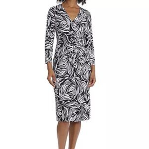 Maggy London Black and White Long Sleeve Sheath Dress